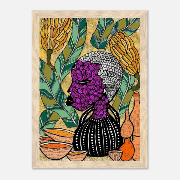 Banana framed print in a natural wood frame, A4, not assembled