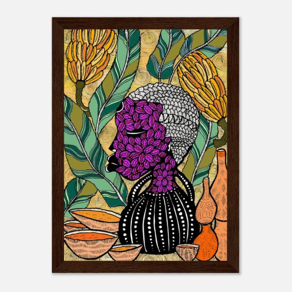 Banana framed print in a dark wood frame, A4