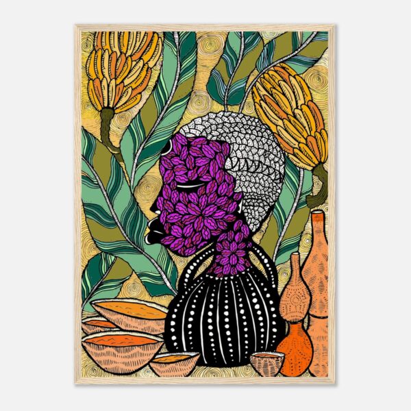 Banana framed print in a natural wood frame, 50 × 70 cm